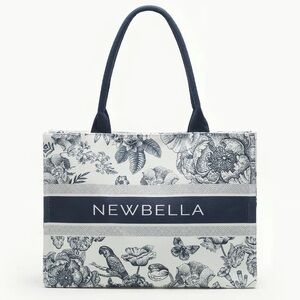 Navy Floral Canvas Tote Bag